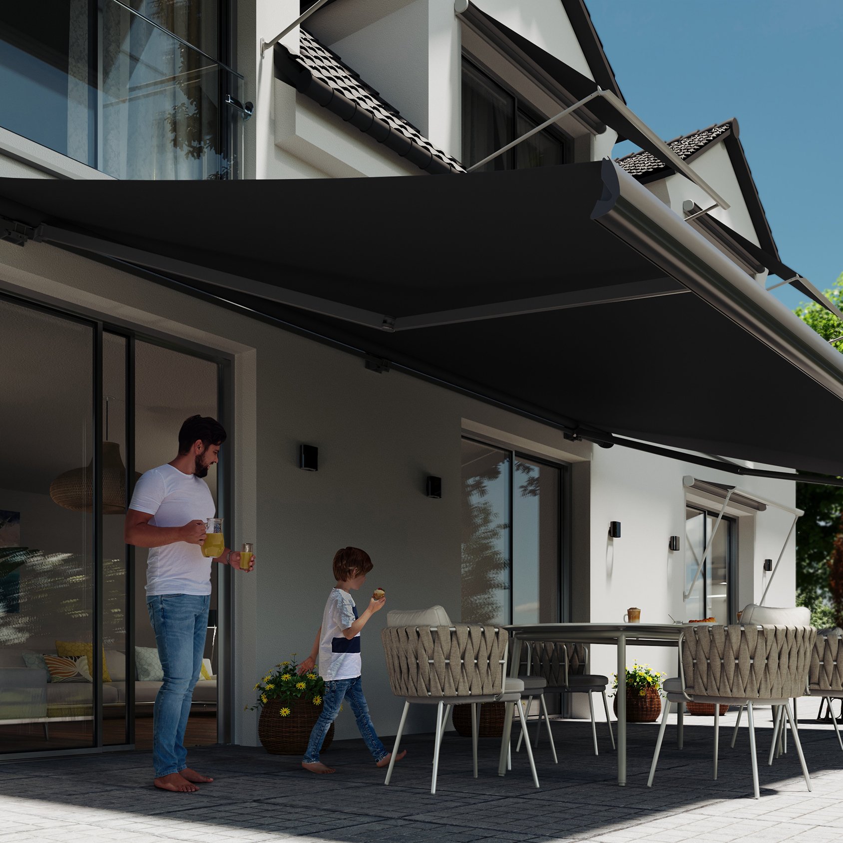 Famille sous un store pour terrasse KADECO