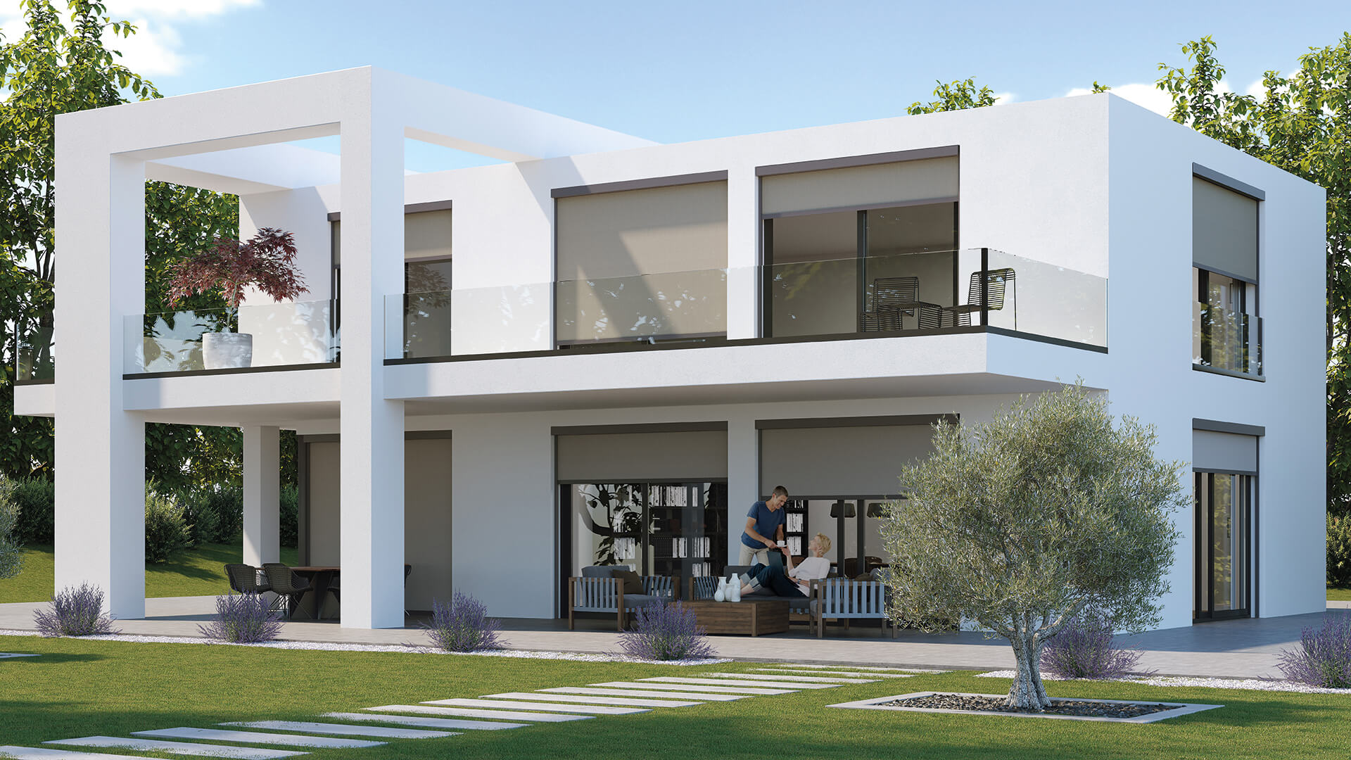 Edificio residenziale moderno con tende da sole per finestra KADECO